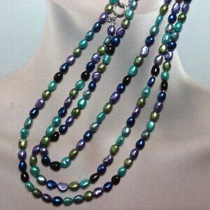 Multi Rainbow Color Freshwater Baroque Pearl Necklace with Silver Circle Clasp